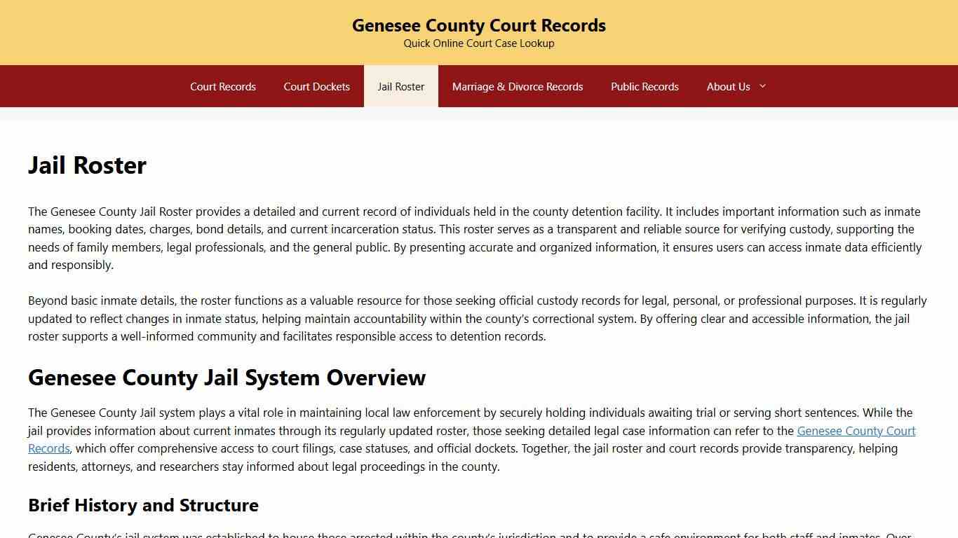 Jail Roster - Genesee County Court Records